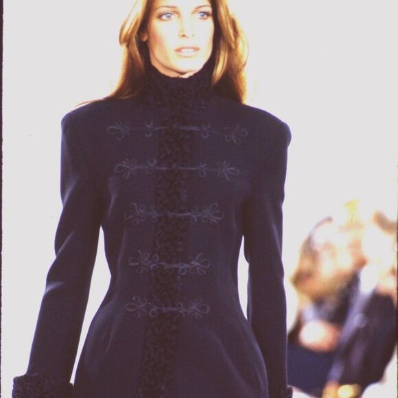 Ralph Lauren Black Wool Flannel Lamb Fur Trimmed Passementerie Military Jacket - Picture 9 of 17